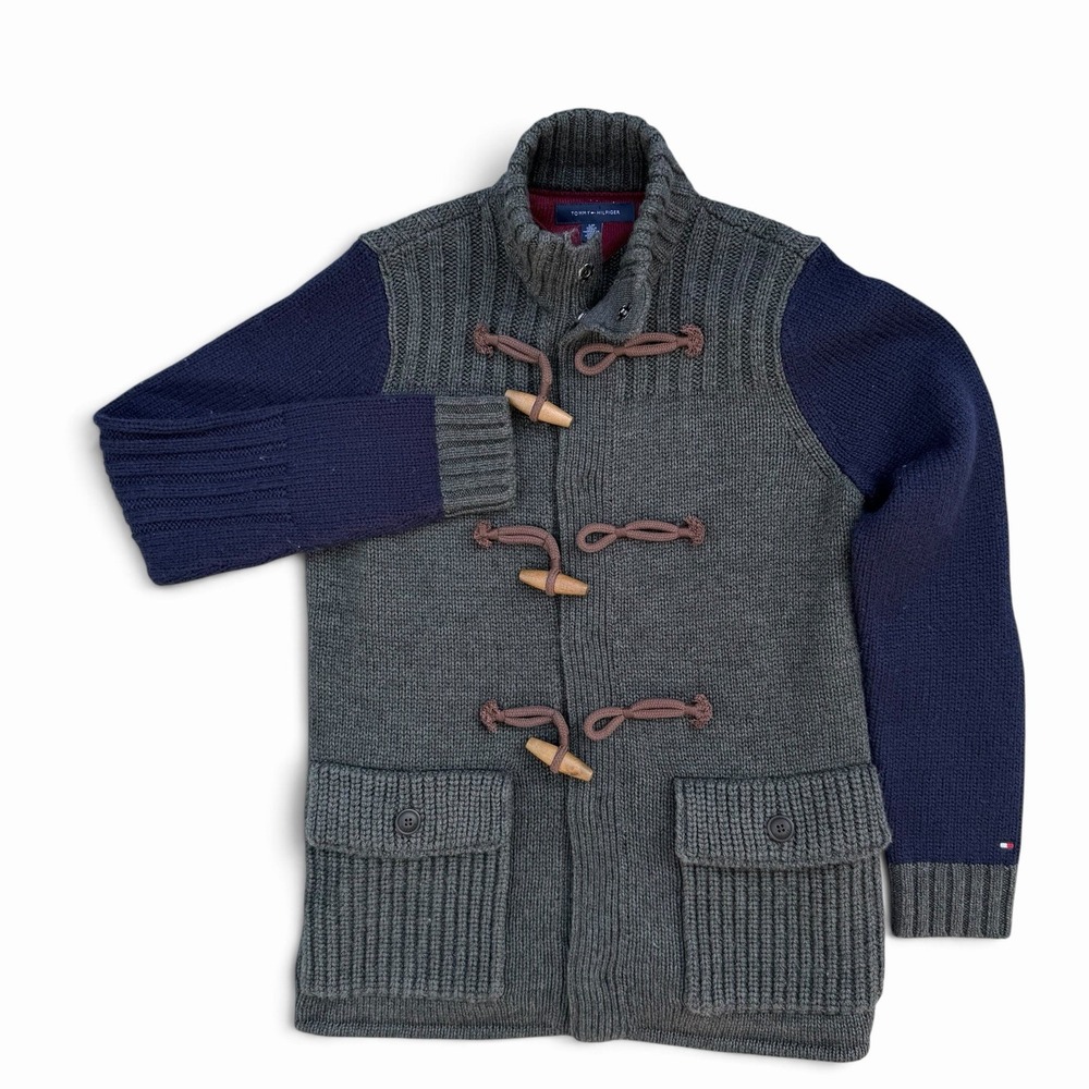 Tommy Hilfiger Men Full Zip toggle Wool Blend Sweater S Fisherman Grandpa Core